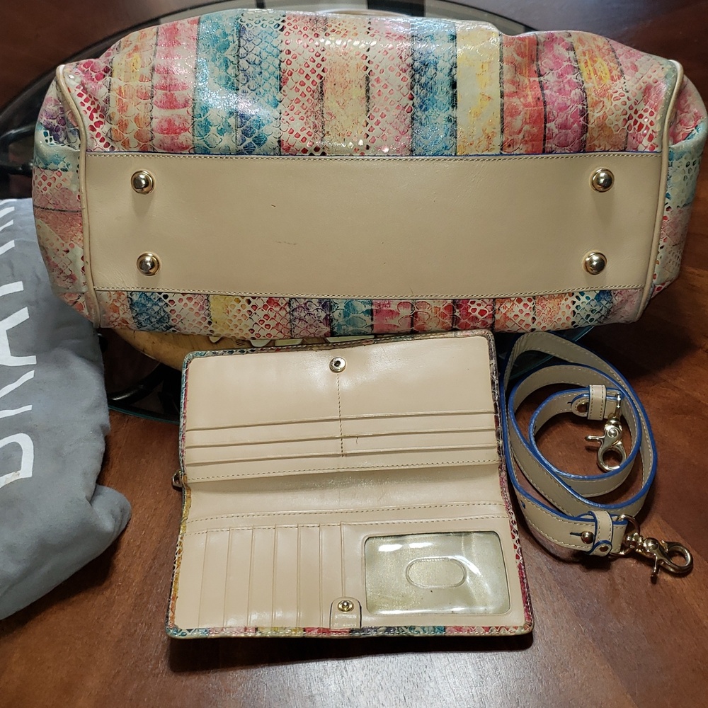 💘2PC BRAHMIN ELISA DOVE CORONADO CROC-EMBOSSED PLEATED LEATHER BAG-WALLET SET - Picture 12 of 14